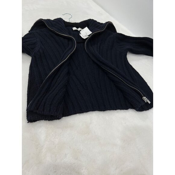 NWT Vince. Size XXS Rib Transfer Full Zip Wool/Cashmere Sweater Navy MSRP $475 - Picture 8 of 15